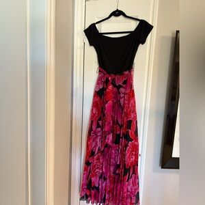 Black and Pink Floral Maxi Dress